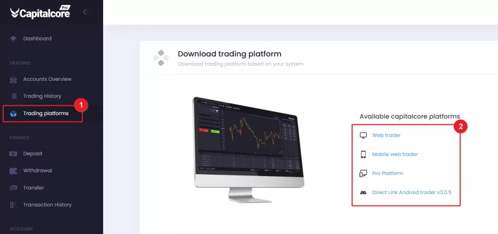 Navigate to trading platforms