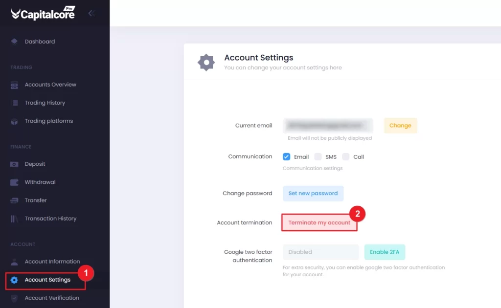 Navigate to Account Settings section